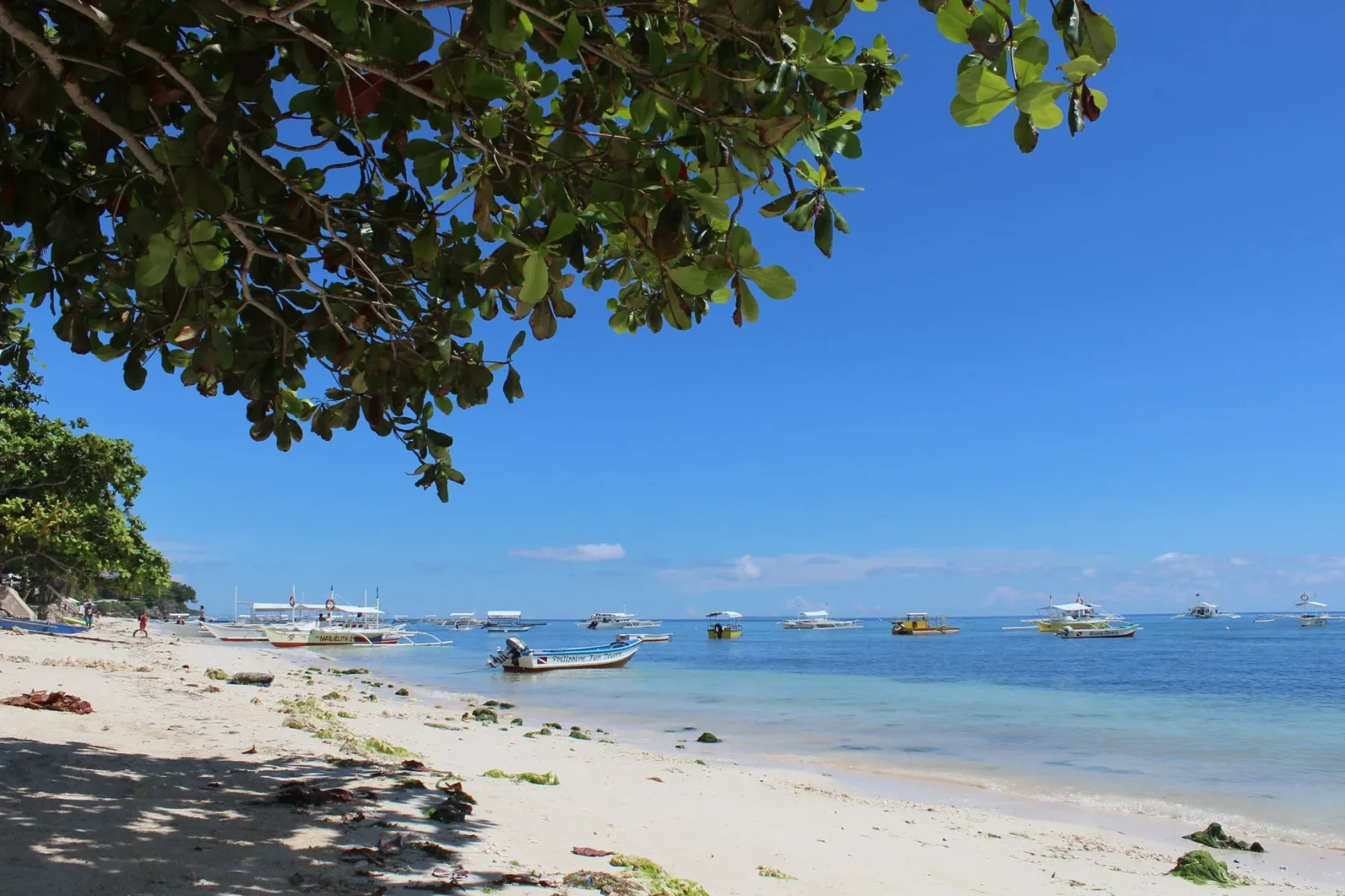 Des bateaux échoués sur une plage de Panglao, à Bohol.