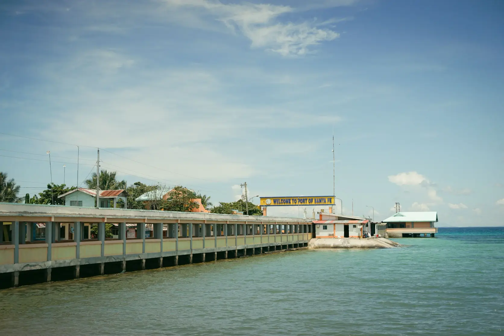 The pier and covered walkway at Santa Fe port on Bantayan Island.