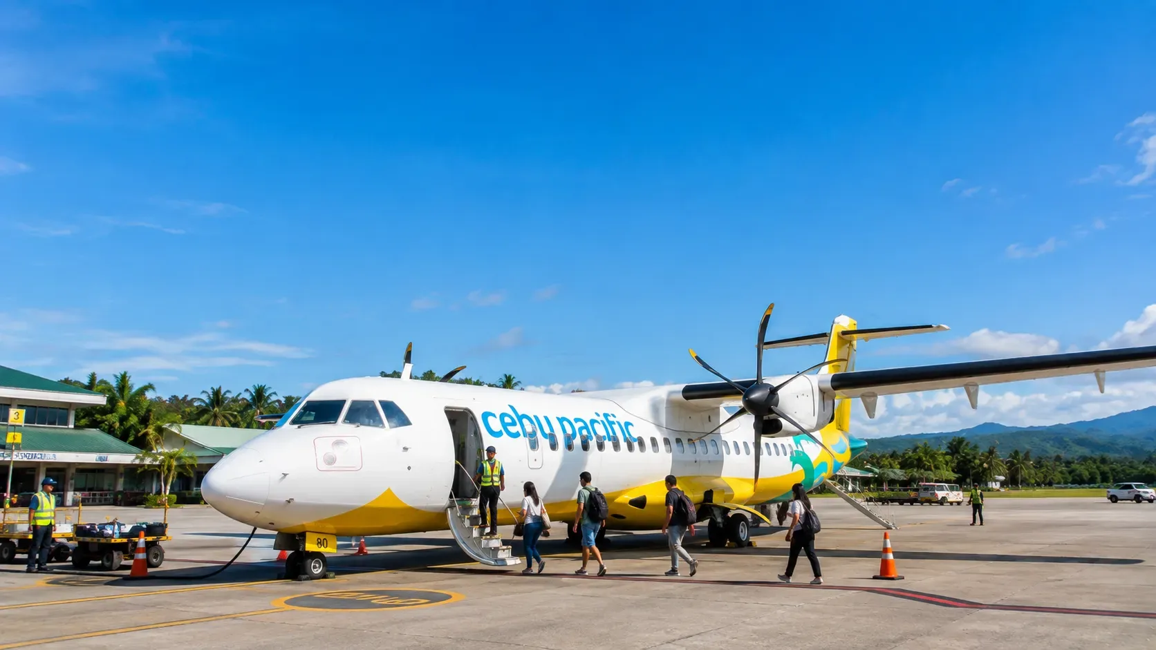 Un avion de ligne intérieure sur le tarmac d'un aéroport philippin.